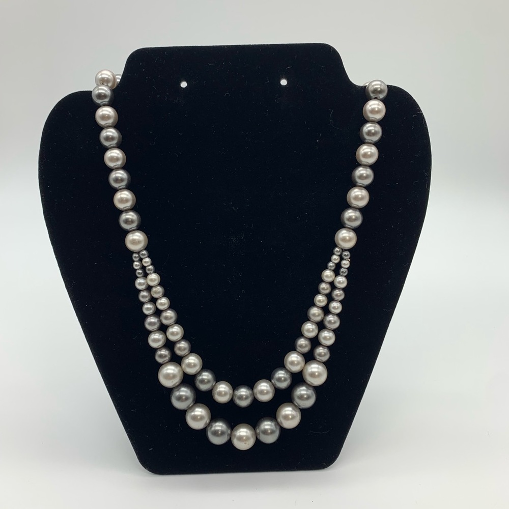 Rmn Signed Sliver Gray Tone Faux Pearl Vintage Necklace 25 Adjustable 18$